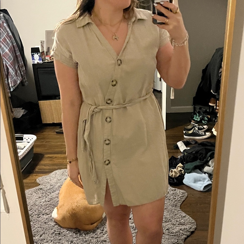 Zara Beige Button-Down Dress Large